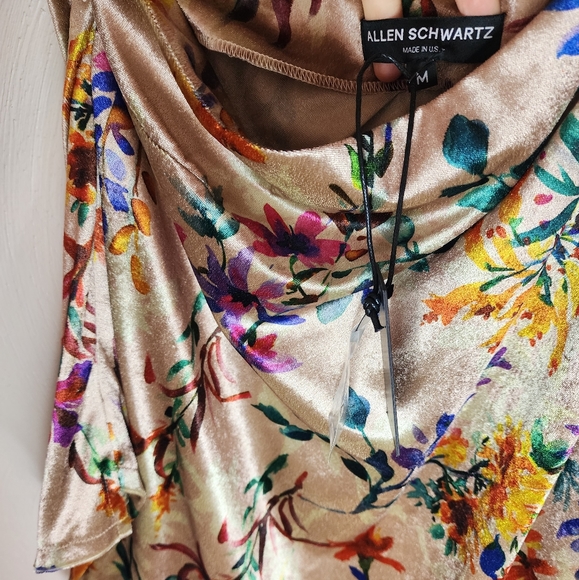 NWT Allen Schwartz velvet floral one sleeve blouse - Picture 2 of 7